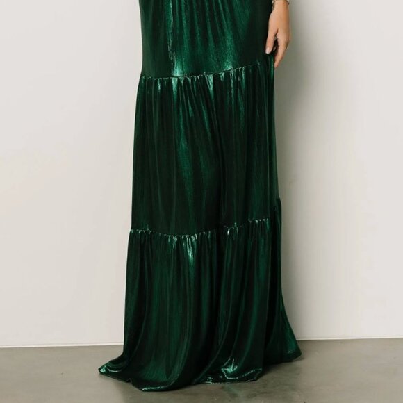 NWT BALTIC BORN Madilyn Emerald Green Maxi Dress Metallic Small Sleeveless Tier - Picture 2 of 16